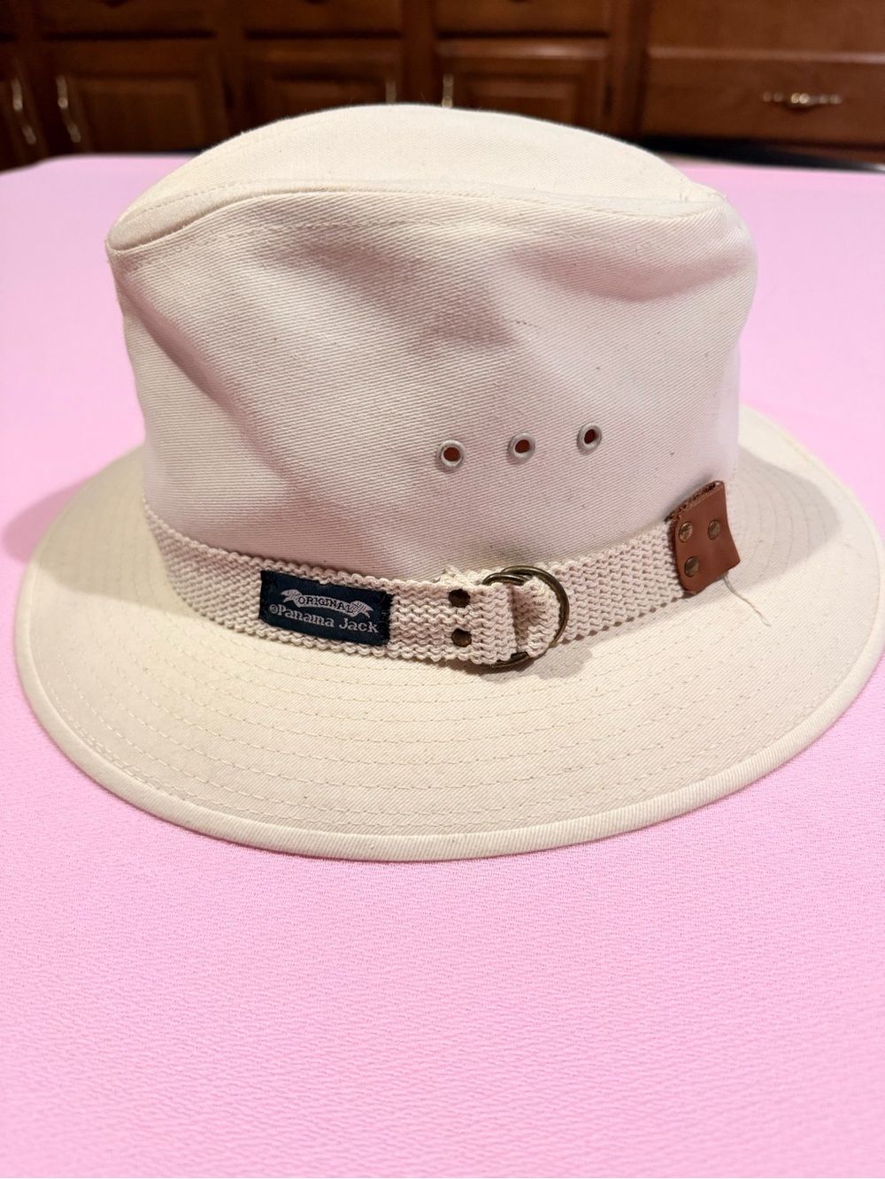 Panama Jack Original Men's Cream Cotton Safari Hat with Adjustable Woven Band